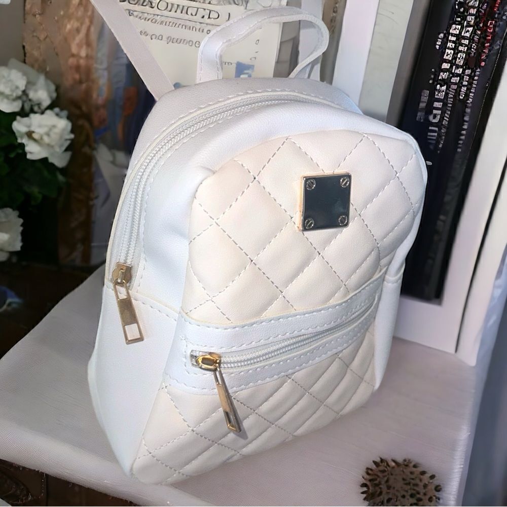 White Leather Mini-Backpack, New - Picture 3 of 14